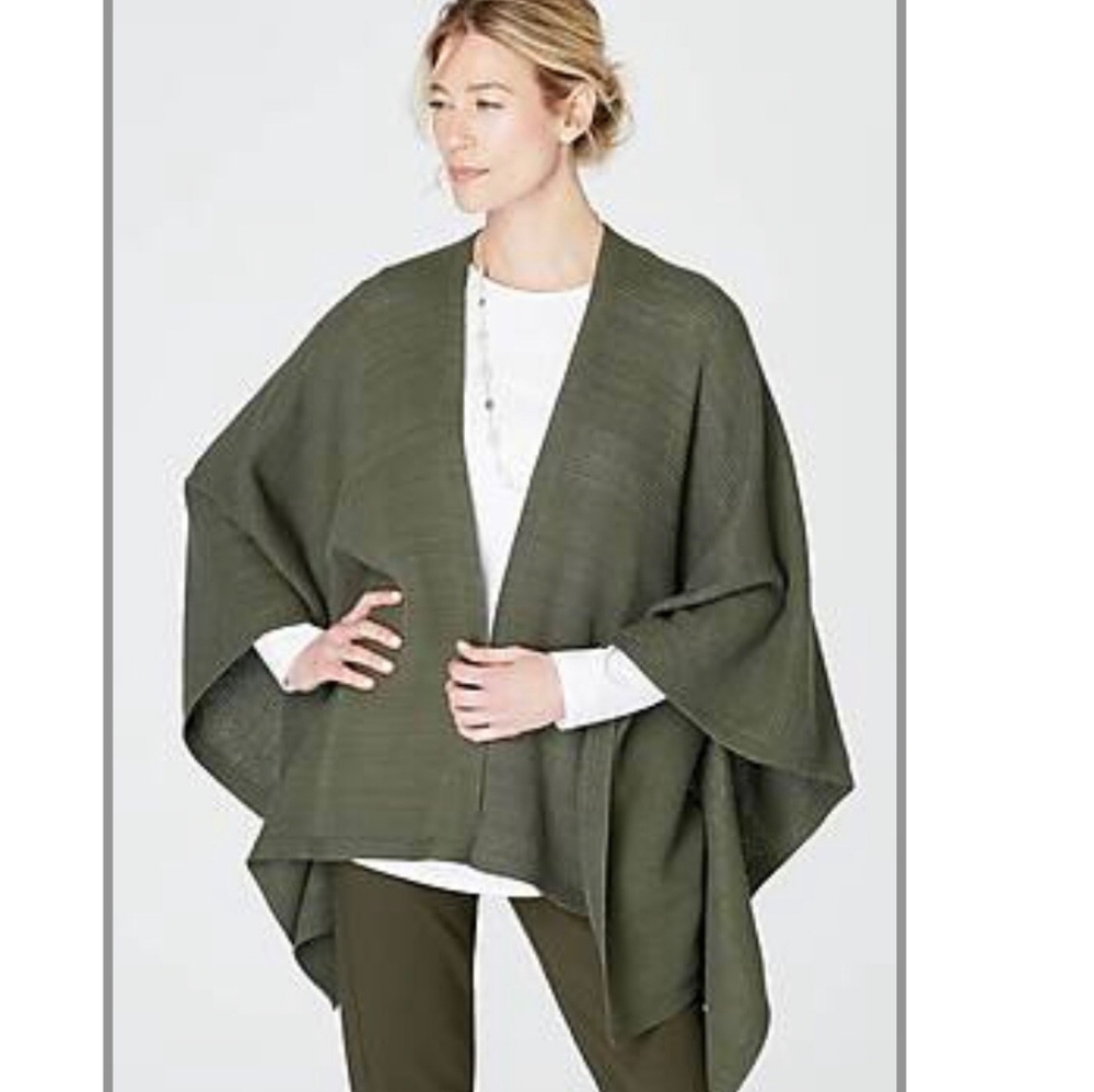 PURE JILL Open-Front Kimono Cardigan in Moss